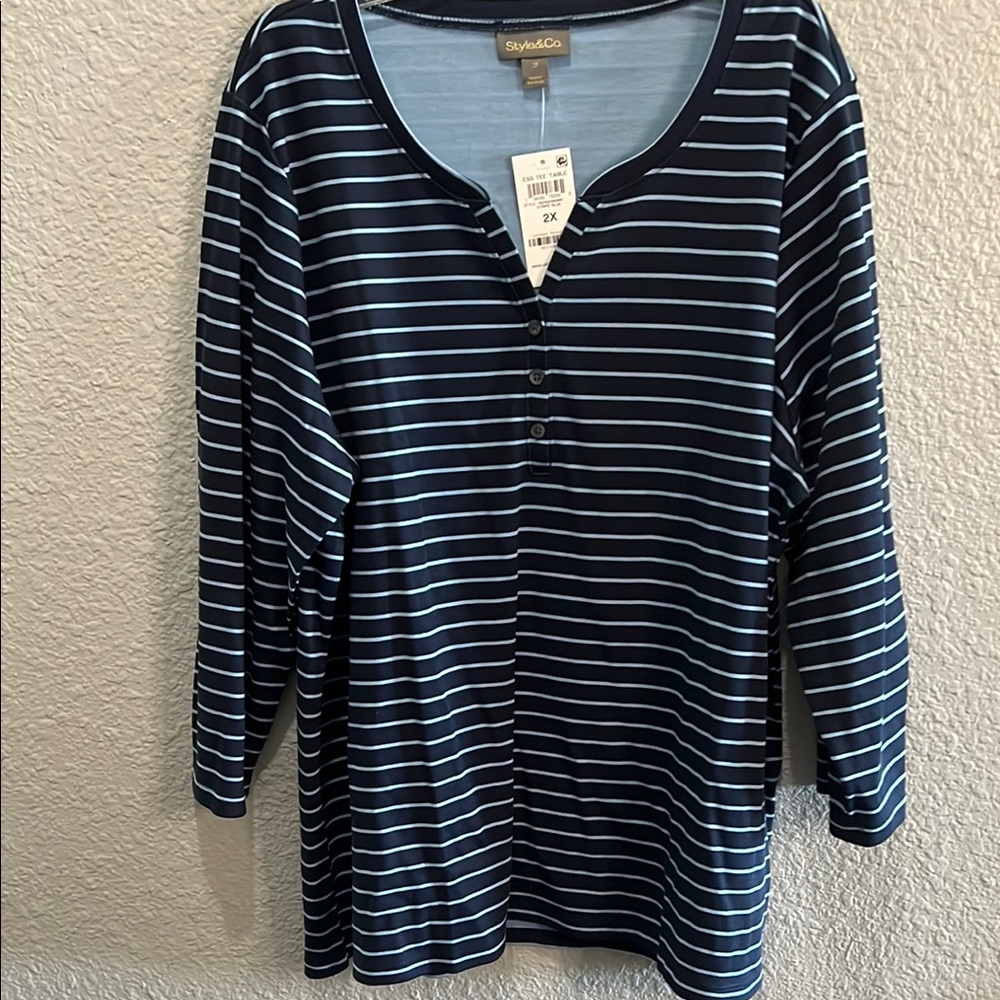 Style & Co Women's Navy Striped Top NWT Size 2X